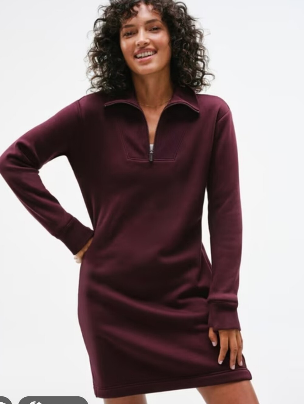 ATHLETA Cozy Karma 1/2 Zip Dress Burgundy Plum Sweatshirt Fleece Size XL